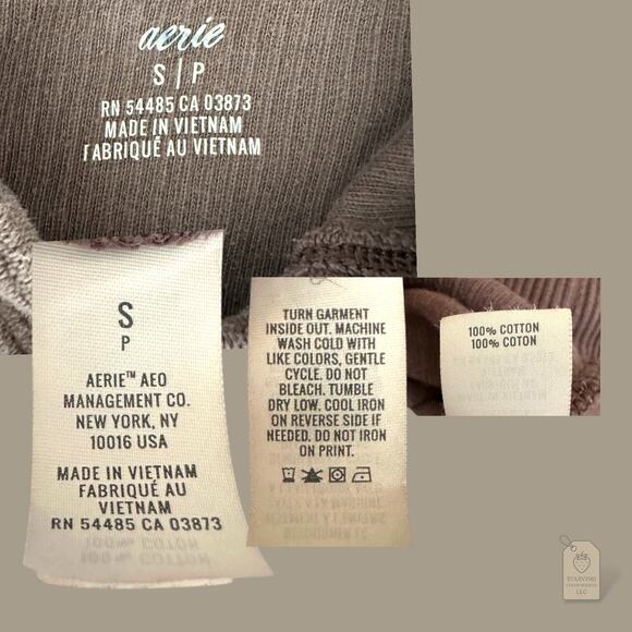 Aerie 100% Cotton Ribbed Knit Hoodie Brown Taupe S Cozy Fall Neutral - Picture 8 of 8